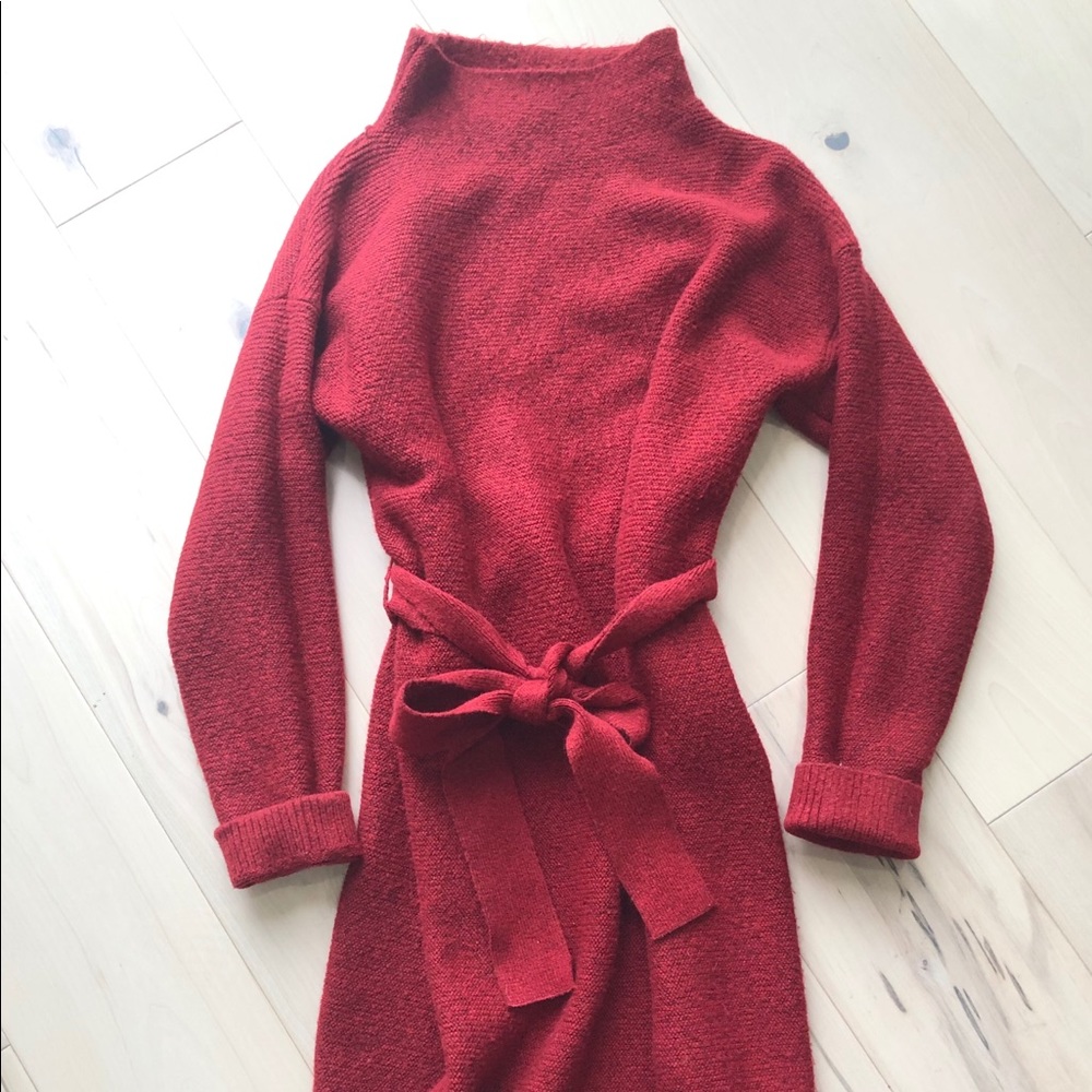 Red knee length sweater dress